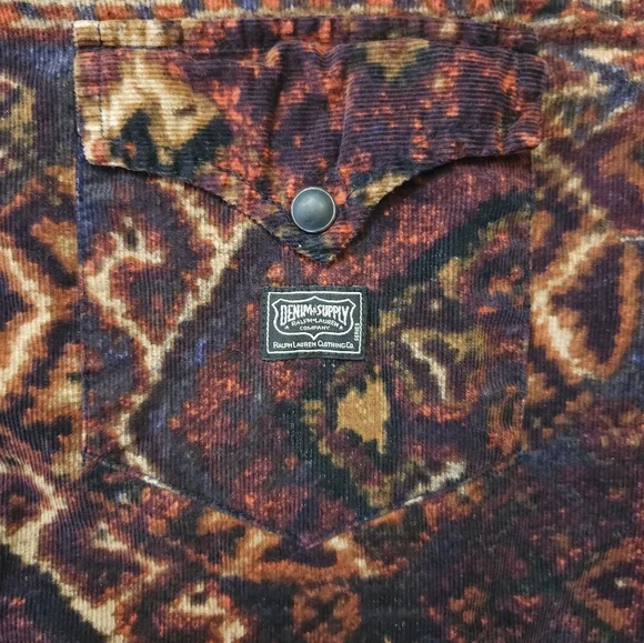 Ralph Lauren Denim Supply Mens Aztec Corduroy Button Down Shirt Size L Pearl Sna - Picture 2 of 7